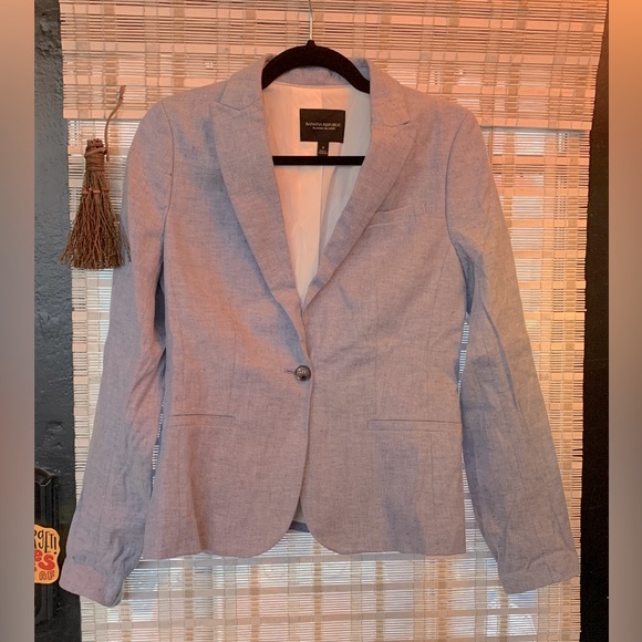 Banana Republic Blue Linen Blazer Classic Fit Chambray Suit Jacket Jcrew Gap 4 - Picture 2 of 5